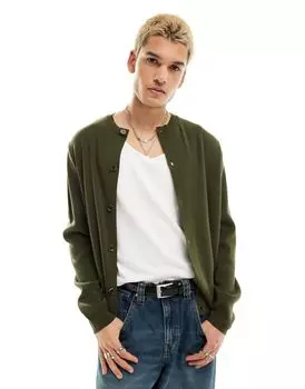 Вязаный кардиган цвета хаки с круглым вырезом ASOS