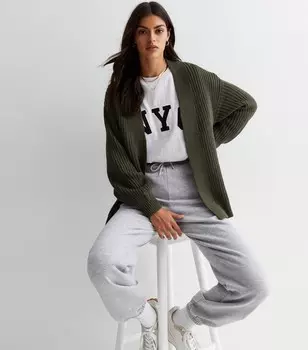 Вязаный кардиган цвета хаки с объемными рукавами New Look, хаки
