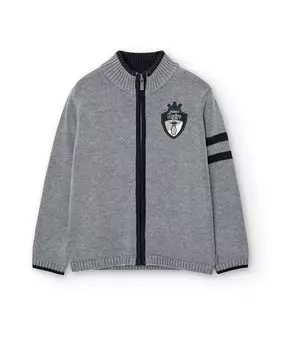 Вязаный кардиган для мальчика на молнии Boboli, светло-серый