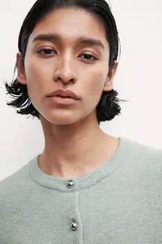 Вязаный кардиган H&M, зеленый