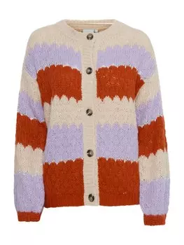 Вязаный кардиган Ichi OSANSA, бежевый/коричневый/фиолетовый