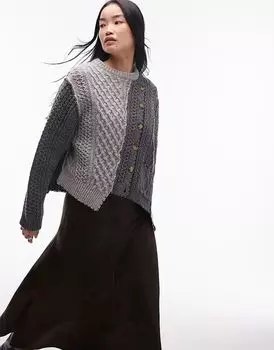 Вязаный кардиган из 100% шерсти премиум-класса с асимметричными косами в разноцветном цвете Topshop