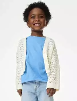 Вязаный кардиган из чистого хлопка Marks & Spencer, слоновая кость