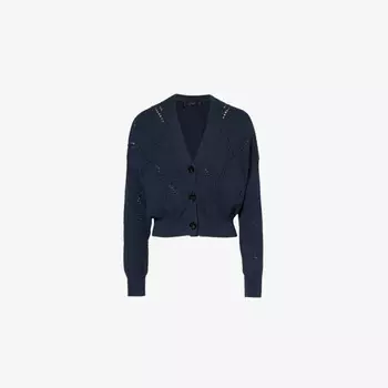 Вязаный кардиган из хлопковой смеси с V-образным вырезом Weekend Max Mara, синий