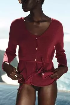 Вязаный кардиган из льняной смеси ZARA, бордовый