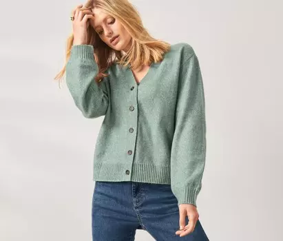 Вязаный кардиган из шерсти Tchibo, шалфейный цвет