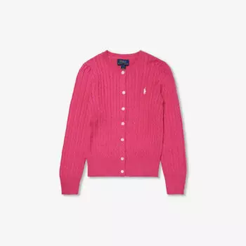 Вязаный кардиган косой вязки с вышитым логотипом 4-6 лет Polo Ralph Lauren, розовый