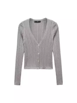 Вязаный кардиган Mango ALUMINIO, серый