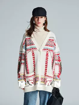 Вязаный кардиган Mslan в в народном стиле с кисточками, миндальный цвет