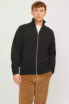 Вязаный кардиган на молнии Jack & Jones, черный