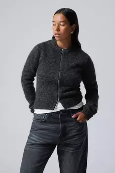 Вязаный кардиган на молнии приталенного кроя Weekday, серый