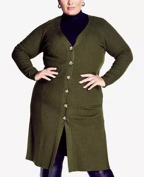 Вязаный кардиган на пуговицах больших размеров Свитер Avenue, хаки