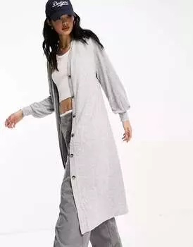 Вязаный кардиган на пуговицах и платье макси серого меланжа Vero Moda