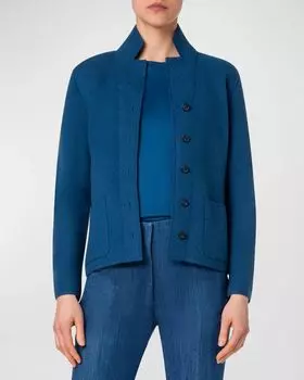 Вязаный кардиган на пуговицах из кашемирового пике Akris, цвет Medium Denim