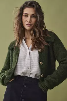 Вязаный кардиган на пуговицах с воротником Jdy, зеленый