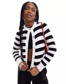 Вязаный кардиган на пуговицах в черно-белую полоску Pimkie