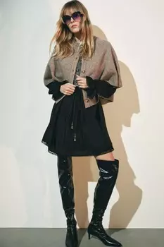 Вязаный кардиган-накидка ZARA, норка