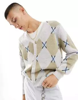 Вязаный кардиган оверсайз с принтом каменной плитки ASOS