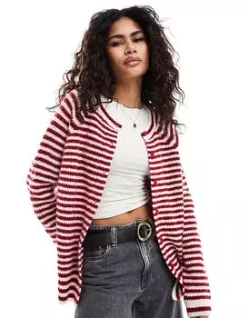 Вязаный кардиган реглан в красную полоску ASOS DESIGN