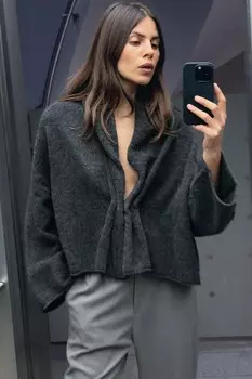 Вязаный кардиган с аппликациями золотистого тона ZARA, темно-серый