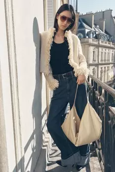 Вязаный кардиган с бахромой ZARA, экрю