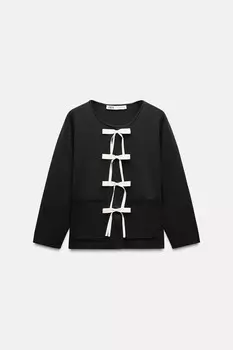 Вязаный кардиган с бантиками ZARA, черный