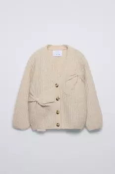 Вязаный кардиган с бантиками ZARA, кэмел