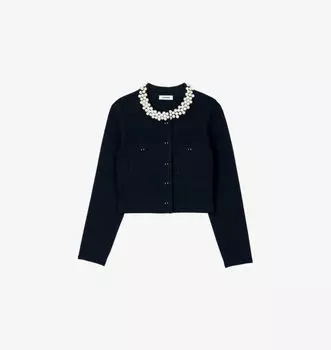 Вязаный кардиган с длинными рукавами и воротником из бисера Sandro, мультиколор