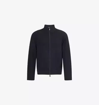 Вязаный кардиган с длинными рукавами и воротником-воронкой Emporio Armani, синий