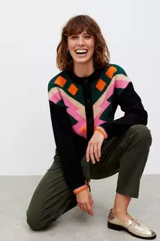 Вязаный кардиган с геометрическим узором Oliver Bonas, черный