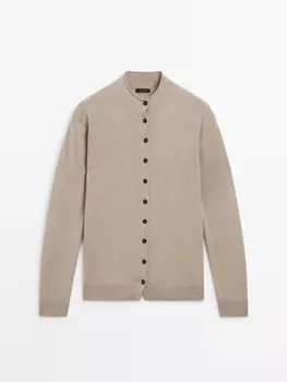 Вязаный кардиган с имитацией водолазки Massimo Dutti, экрю