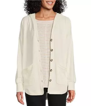 Вязаный кардиган с капюшоном и V-образным вырезом в западном направлении Westbound, слоновая кость