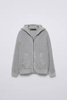 Вязаный кардиган с капюшоном ZARA, серый