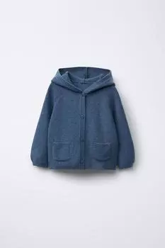 Вязаный кардиган с капюшоном ZARA, синий