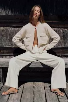 Вязаный кардиган с карманами ZARA, экрю