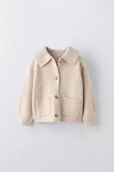 Вязаный кардиган с карманами ZARA, экрю/мрамор