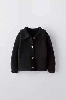 Вязаный кардиган с карманами ZARA, черный