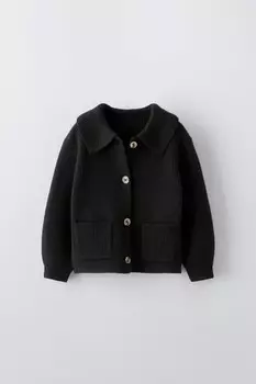 Вязаный кардиган с карманами ZARA, черный