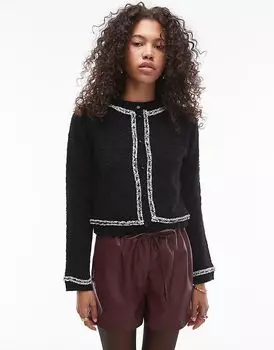 Вязаный кардиган с контрастной отделкой черного цвета Mango