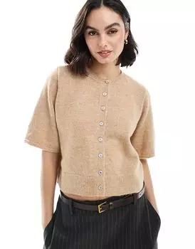 Вязаный кардиган с коротким рукавом цвета мокко ASOS DESIGN