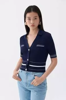 Вязаный кардиган с коротким рукавом и пуговицами Nocturne, темно-синий