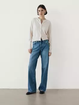 Вязаный кардиган с круглым вырезом горловины Massimo Dutti, бежевый