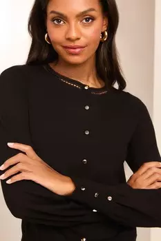 Вязаный кардиган с круглым вырезом и отделкой «лесенка» Lipsy, черный