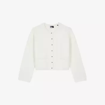 Вязаный кардиган с круглым вырезом и спущенным плечом The Kooples, экрю