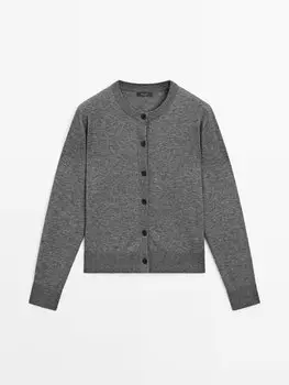 Вязаный кардиган с круглым вырезом Massimo Dutti, серый