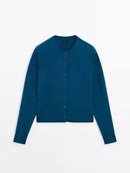 Вязаный кардиган с круглым вырезом Massimo Dutti, зелеый