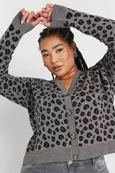 Вязаный кардиган с леопардовым принтом ограниченной серии Yours Curve, серый