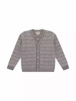 Вязаный кардиган с монограммой Gucci, серый