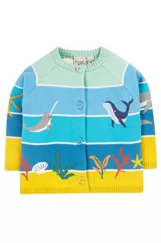 Вязаный кардиган с мотивом морского дна Frugi, синий