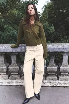 Вязаный кардиган с накидкой ZARA, средне-зеленый